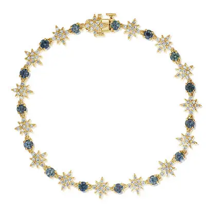 14K Yellow Gold Montana Sapphire/Diamond Starburst Bracelet 7 Inch | BCC347MSACI