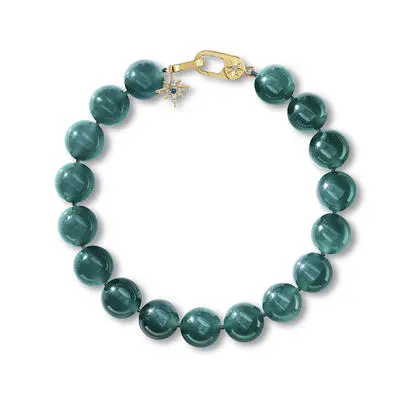14K Yellow Gold 7" Guatemalan Jade/Montana Sapphire/Diamond Bracelet, BJGST995548C