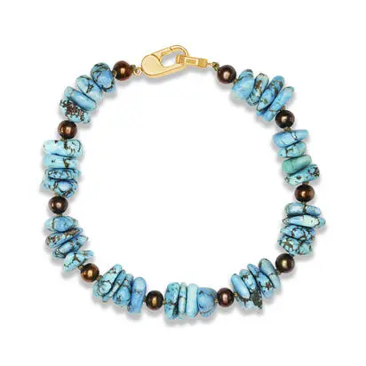 14K Yellow Gold Kazakhstan Turquoise/Cultured Chocolate Pearl Bracelet<br>BKQST995212C<div class='big'>$3,445.00</div>