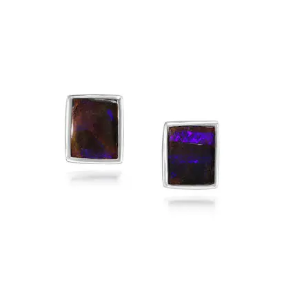 Sterling Silver Boulder Opal Plain Bezel Earrings, EB01S-15I, $1,495.00