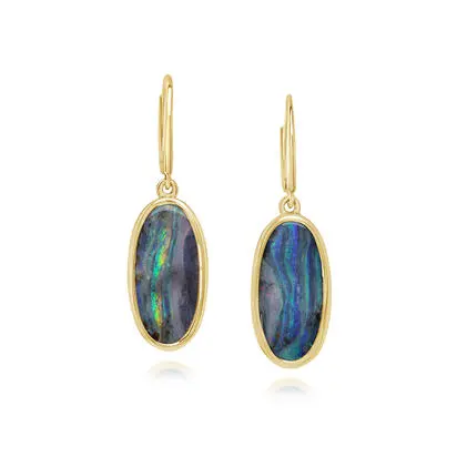 14K Yellow Gold Boulder Opal Plain Bezel Leverback Earrings, EB13-24I, $5,495.00