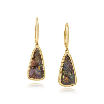 14K Yellow Gold Boulder Opal Plain Bezel Leverback Earrings, EB13-27I, $5,745.00