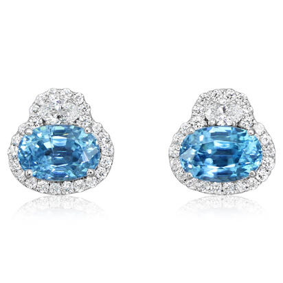 14K White Gold Blue Zircon/Diamond Earrings | ECC143BZ1WI
