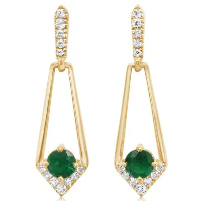 14K Yellow Gold Brazilian Emerald/Diamond Earrings | ECC228EB2CI