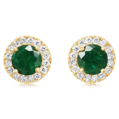 14K Yellow Gold Brazilian Emerald/Diamond Earrings | ECC230EB2CI
