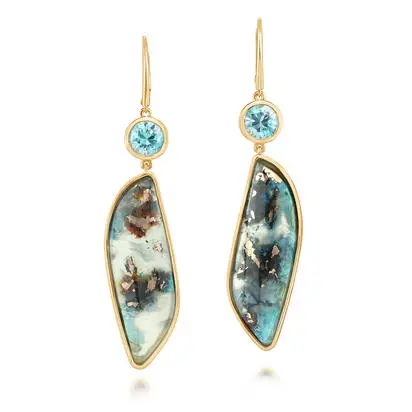 14K Yellow Gold Chrysocolla/Blue Zircon Earrings<br>ECCFFPR0802117C<div class='big'>$6,345.00</div>