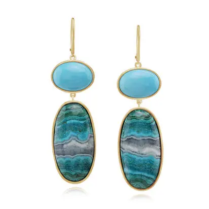 14K Yellow Gold Chrysocolla/Arizona Turquoise Earrings<br>ECCOV9913038C