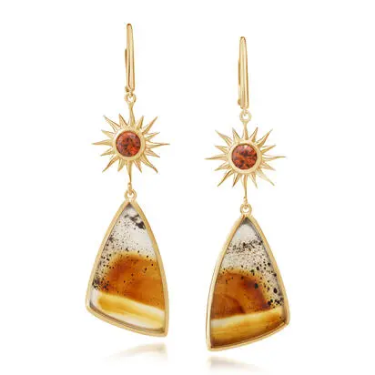 14K Yellow Gold Montana Agate/Orange Sapphire Sun Earrings | ECMFF1001368C