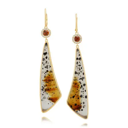 14K Yellow Gold Montana Agate/Orange Sapphire/Diamond Earrings | ECMFF2203352C