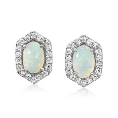 14K White Gold Australian Opal/Diamond Earrings | ECO055N12WI