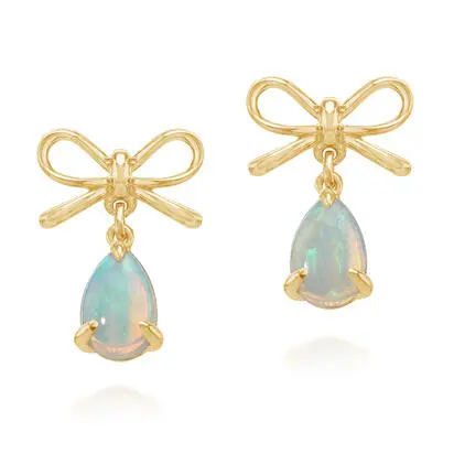 14K Yellow Gold Australian Opal Bow Earrings | ECO320N1XCI