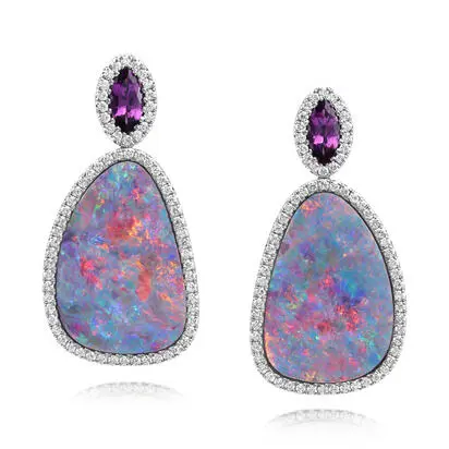 Platinum Australian Opal Doublet/Purple Garnet Earrings | EDBFFPR1949P