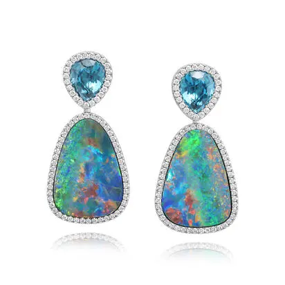 Platinum Australian Opal Doublet/Blue Zircon/Diamond Earrings | EDBFFPR2224P