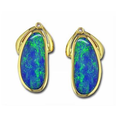 14K White Gold Australian Opal Doublet Earrings with Diamond | EDBTW09I
