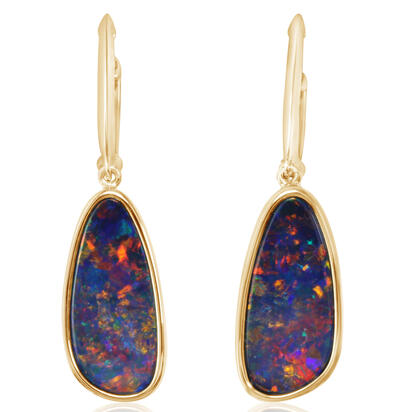 14K Yellow Gold Australian Opal Doublet Leverback Earrings 14K Yellow Gold Australian Opal Doublet Leverback Earrings