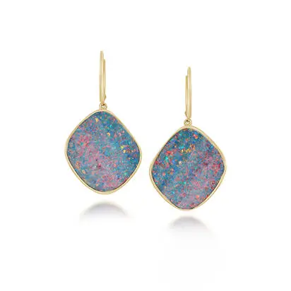 14K Yellow Gold Australian Opal Doublet Plain Bezel Leverback Earrings, EDBT13-51I, $7,495.00