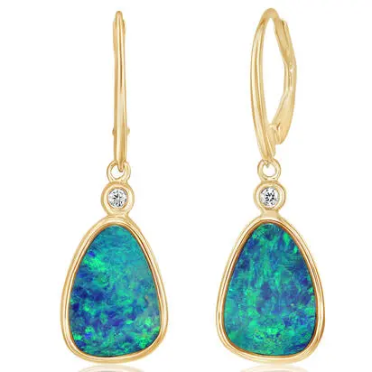 14K Yellow Gold Australian Opal Doublet/Diamond Plain Bezel Earrings<br>EDBT36-27I<div class='big'>Call for current price</div>