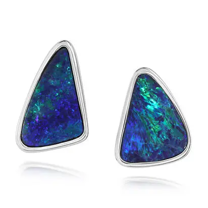 14K White Gold Australian Opal Doublet Small Plain Bezel Earrings<br>EDBTW01-16I<div class='big'>$3,745.00</div>