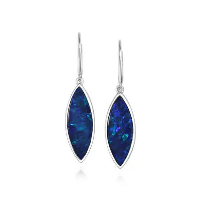 14K White Gold Australian Opal Doublet Plain Bezel Leverback Earrings, EDBTW13-38I, $4,245.00