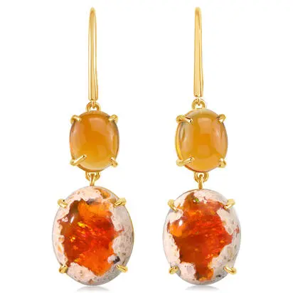 14K Yellow Gold Fire Opal Boulder/Mexican Fire Opal Earrings | EFOBO816948C