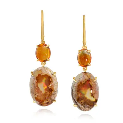 14K Yellow Gold Mexican Fire Opal Boulder/Fire Opal Earrings<br>EFOBO8971561C