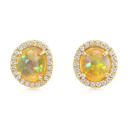 14K Yellow Gold Mexican Fire Opal/Diamond Earrings | EFOCB800189C