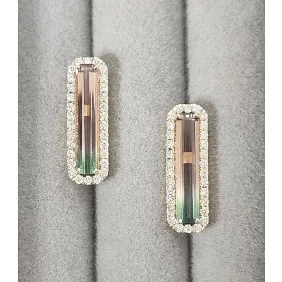 14K Yellow Gold Bi-Color Tourmaline/Diamond Earrings, EH2OC250184C, Call for current price