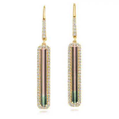 14K Yellow Gold Bi-Color Tourmaline/Diamond Earrings | EH2OC350231C