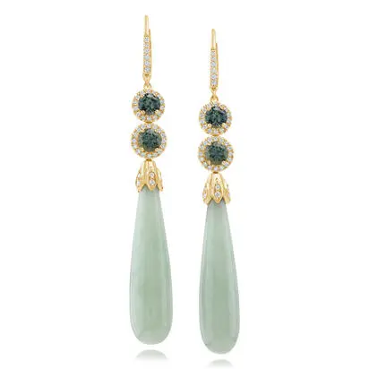 14K Yellow Gold Green Jade/Montana Sapphire/Diamond Earrings | EJATD9913622C