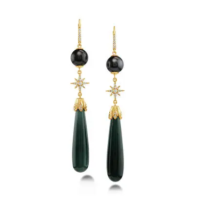 18K Yellow Gold Guatemalan Jade/Tahitian Pearl/Diamond Earrings<br>EJGDR9985735E