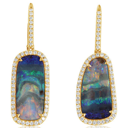 14K Yellow Gold Australian Boulder Opal/Diamond Earrings 14K Yellow Gold Australian Boulder Opal/Diamond Earrings