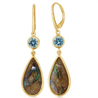 14K White Gold Australian Boulder Opal/Blue Zircon Earrings<br>EMBO1A650CI<div class='big'>Call for current price</div>
