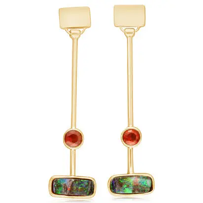 14K Yellow Gold Australian Boulder Opal/Fire Opal Earrings | EMBO1C123CI