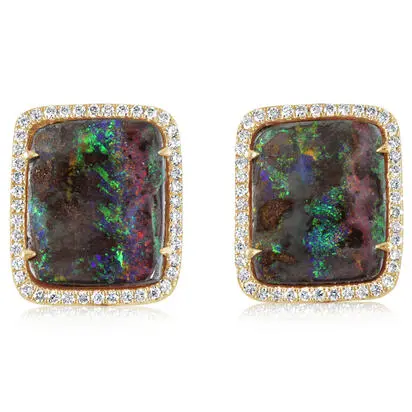 14K Yellow Gold Australian Boulder Opal/Diamond Earrings | EMBO2A2007CI