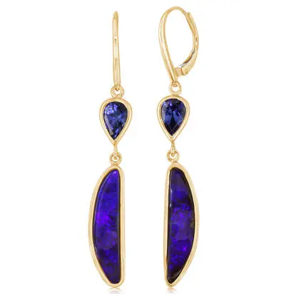 14K White Gold Australian Boulder Opal/Tanzanite Earrings, EMBO2A555CI, Call for current price