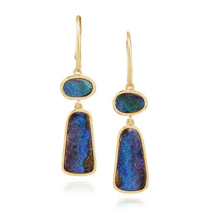 14K Yellow Gold Australian Boulder Opal Earrings | EMBO2A595C