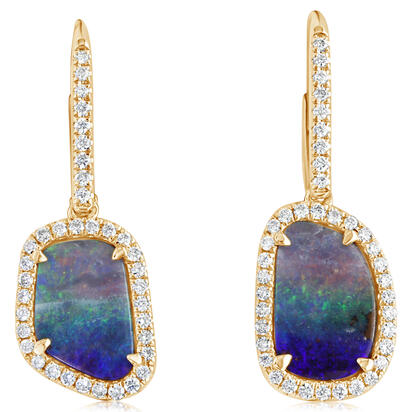14K Yellow Gold Australian Boulder Opal/Diamond Earrings 14K Yellow Gold Australian Boulder Opal/Diamond Earrings