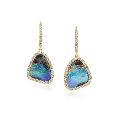14K Yellow Gold Australian Boulder Opal/Diamond Earrings, EMBO3A1084CI, $9,045.00