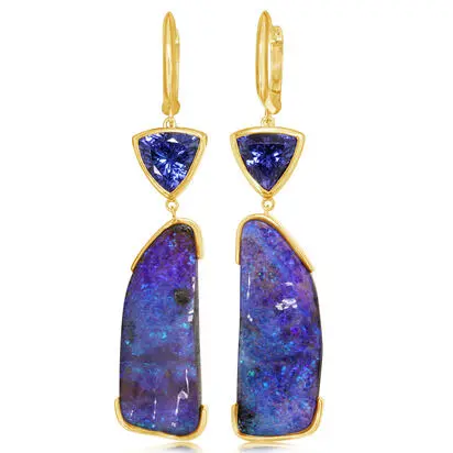 14K Yellow Gold Australian Boulder Opal/Tanzanite Earrings, EMBO3A1779C, $12,095.00