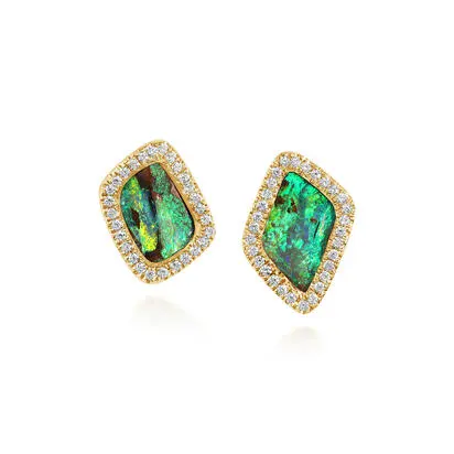 14K Yellow Gold Australian Boulder Opal/Diamond Earrings, EMBO3A442CI, $7,045.00