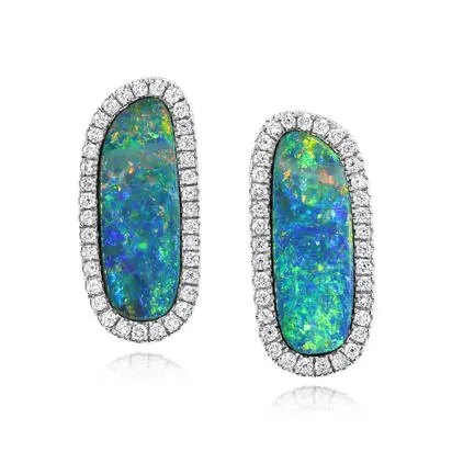 14K White Gold Australian Opal Doublet/Diamond Earrings | EMDBTPR12450WI