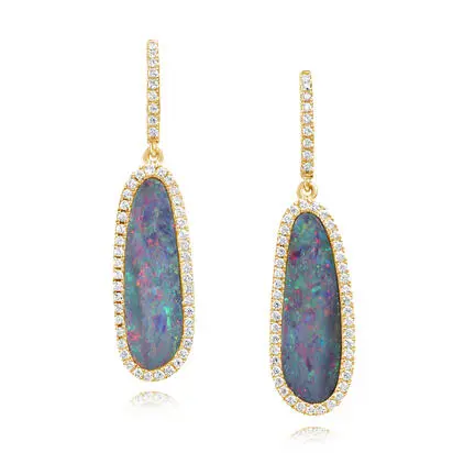 14K Yellow Gold Australian Opal Doublet/Diamond Earrings | EMDBTPR12612CI