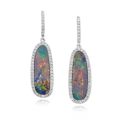14K White Gold Australian Opal Doublet/Diamond Earrings | EMDBTPR13710WI