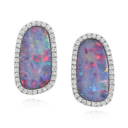 14K White Gold Australian Opal Doublet/Diamond Earrings | EMDBTPR13713WI