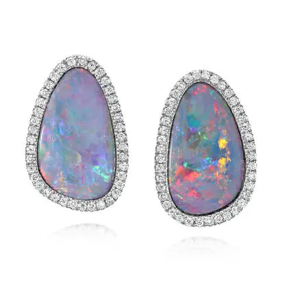 14K White Gold Australian Opal Doublet/Diamond Earrings | EMDBTPR14815WI