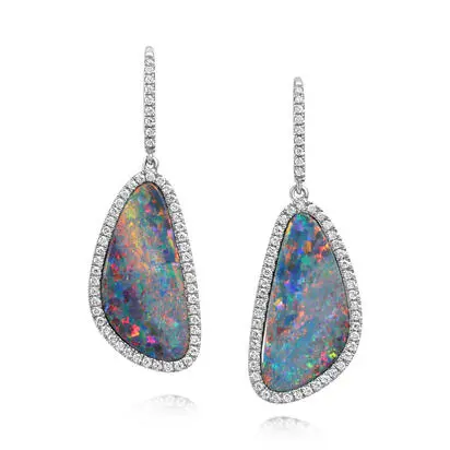 14K White Gold Australian Opal Doublet/Diamond Earrings | EMDBTPR151097WI