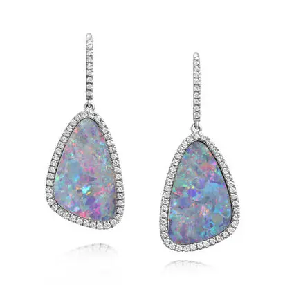 14K White Gold Australian Opal Doublet/Diamond Earrings | EMDBTPR151107WI