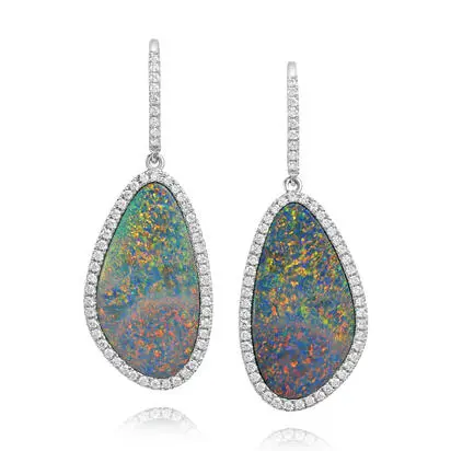 14K White Gold Australian Opal Doublet/Diamond Earrings | EMDBTPR151235WI
