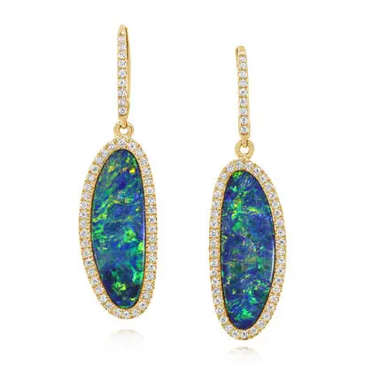 14K Yellow Gold Australian Opal Doublet/Diamond Earrings | EMDBTPR16812CI
