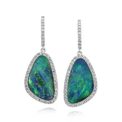 14K White Gold Australian Opal Doublet/Diamond Earrings | EMDBTPR16869WI